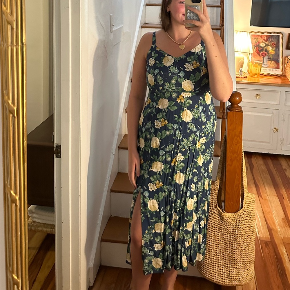 Old Navy Floral Midi Dress in Navy and Cream
